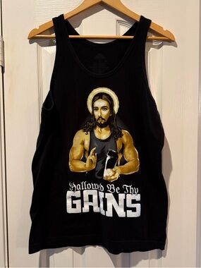 Black Graphic Crewneck Tank Top Humor Funny Workout Men’s Medium Weighlifting